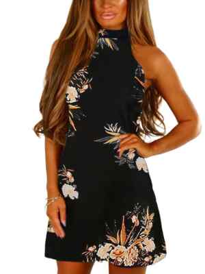 YOINS Floral Lace Dress Trim Mini Length Sleeveless Zip Size 12/14 Uk BNWT Black
