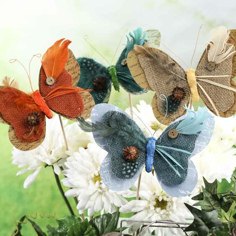 Group of 4 Assorted Color Natural Burlap and Feather Butterflies | eBay