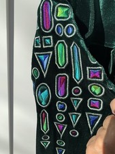 Bob Mackie Wearable Art Jacket Green Velvet/Velour with Matching Scarf Size M
