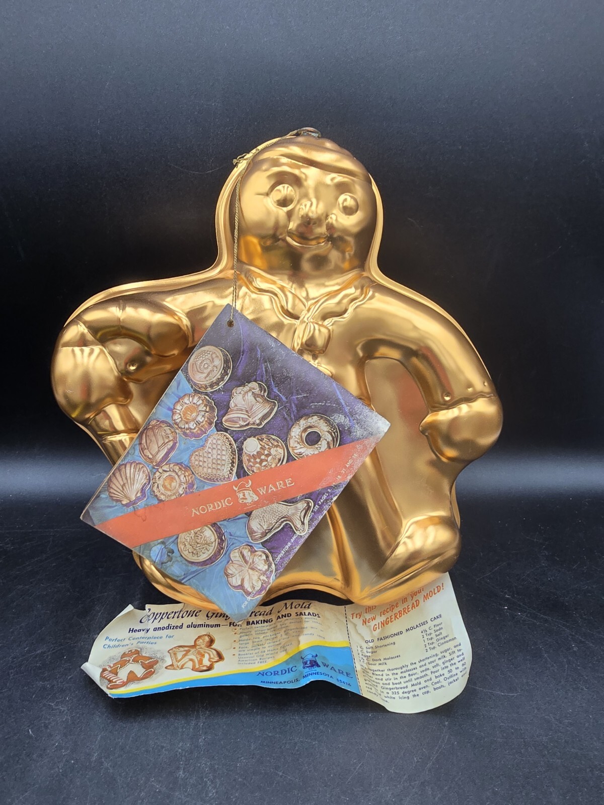 Vintage Copper Gingerbread Man Boy Cake/Jell'o Pan Mold Nordic Ware Recipe Card