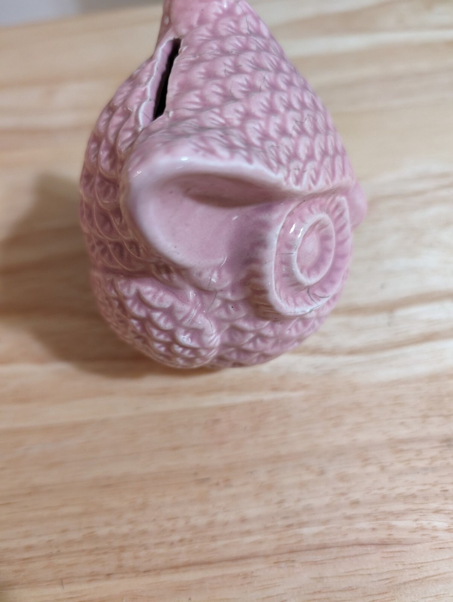 vintage pink ceramic owl coin bank 4.5 display picture 1