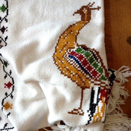 Table Runner with Hand-done Colorful Peacock Design with Tassels Decor - Picture 8 of 8