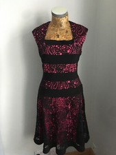 JOSPEH RIBKOFF DRESS Pink Black LACE Fit and Flare formal Uk 10 luxury midi