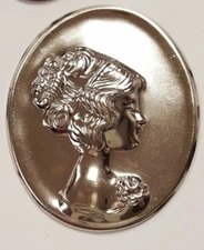 3 VINTAGE VICTORIAN LADY HEAD SILVER PLATED 49x40mm OVAL CAMEO FINDINGS M290