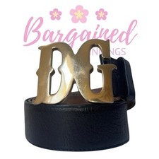 Authentic Dolce & Gabbana Black Leather Gold DG Logo Buckle Belt 85/34
