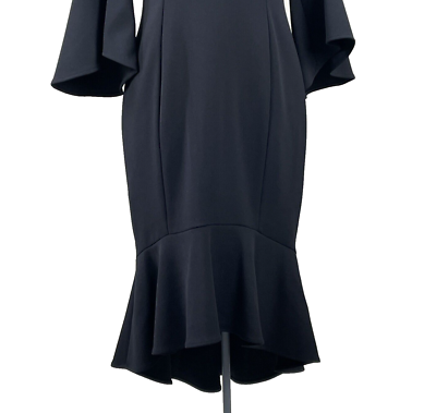 calvin klein asymmetrical zipper sheath dress Bell Sleeve Ruffle Hem Size 4 Black Size:Choose your size here neck.Wrap front zipper closure Sweep Train Prom Dresses Strapless Minimalist Satin Wedding