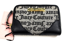 JUICY COUTURE BLACK BEIGE GREY GOLD LOGO,LEATHERETTE CANVAS ZIP AROUND WALLET