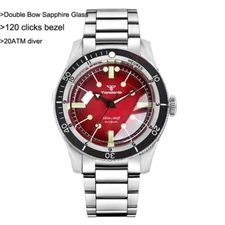 20ATM Diver Tandorio NH35 40mm Domed Sapphire Glass Blue Dial Men Watch Bracelet