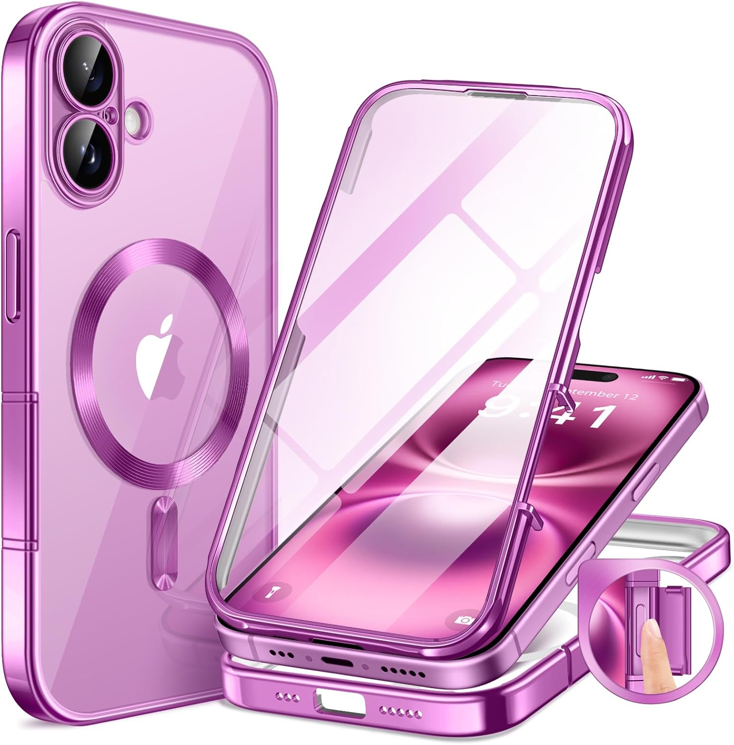 Magnetic for Iphone 16 Case, Compatible with Magsafe, Built-In 9H Tempered Glass