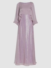 1190 Badgley Mischka Women Purple Sequin Cape Gown Dress Plus Size 0