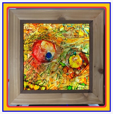 Marta Mazur Two Moons Original abstract art framed Wood Light Box painting 2017