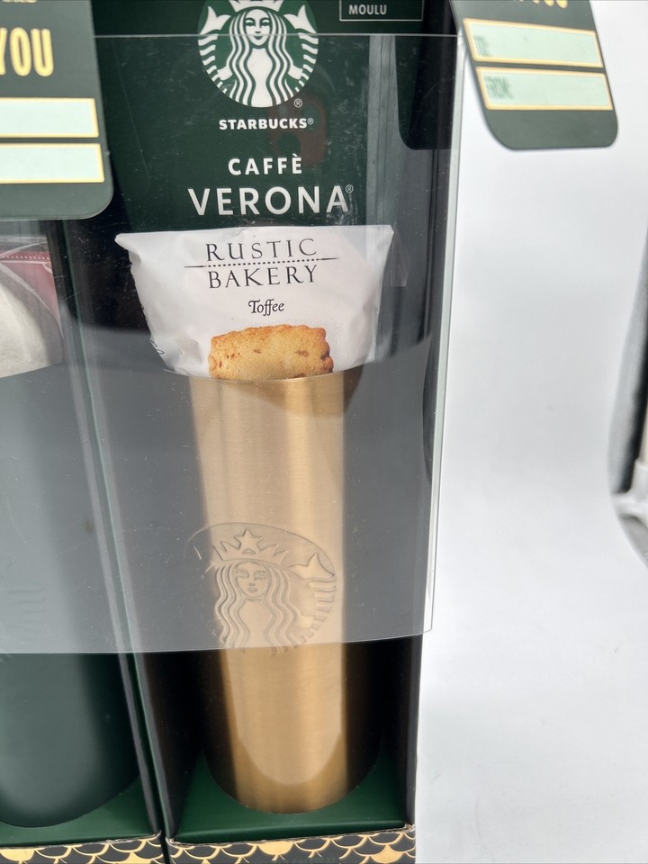 NIB Starbucks Gift Set 2 20oz Gold & Green Stainless Steel Tumbler eBay