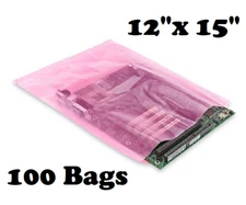 100x Anti-static Bags 12"x 15" 2 Mil Large Pink Poly Bag Open Ended Motherboard 