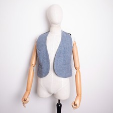 HARRIS TWEED Men's Blue No Button 100 Pure Wool Heritage Short Waistcoat S/M