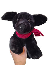 Russ Berrie Plush Black Lab Dog Ginger Puppy Burgundy Scarf Laying 12  
