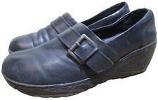 BOC Born Concept Shoes Womens 8M Peggy Clogs Heels Slip-On Black Leather EUC