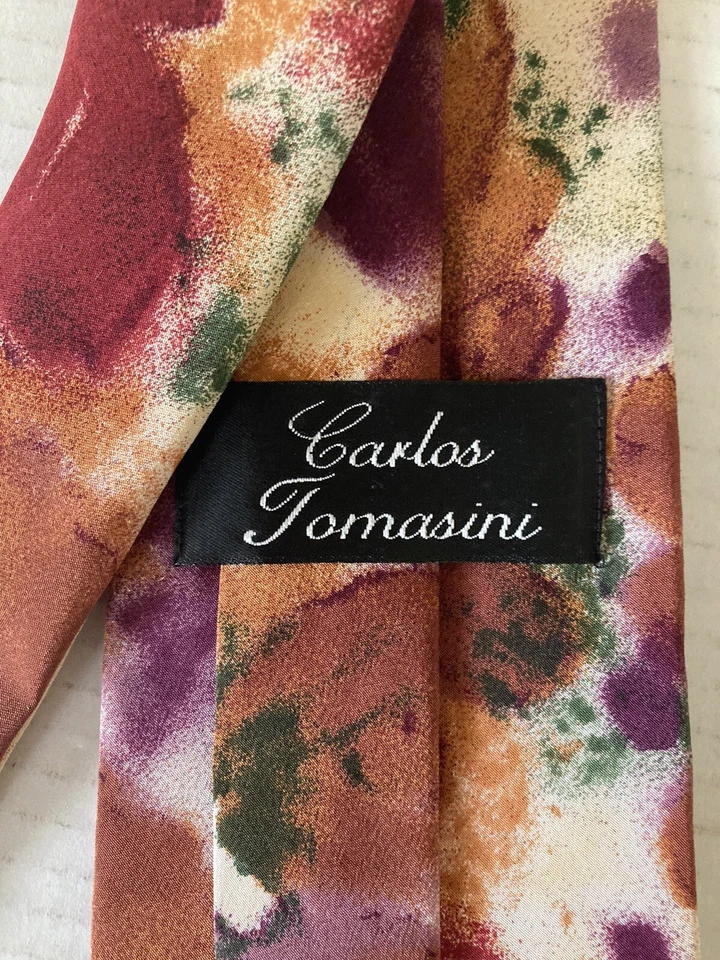 Мужской галстук Carlos Tomasini шелковый многоцветный абстрактный цветочный сделано в США - Изображение 4 из 4