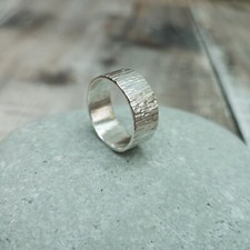 925 Sterling Silver Ring Wide Textured Hammered Band Birthday Ring Gift For Her