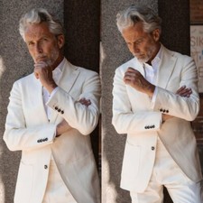 2 Pcs Linen Men' s Suits Wedding Groom Summer Tuxedo Casual Man Blazer Pants