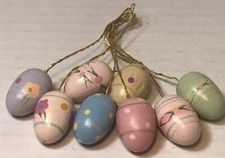 Easter Egg Spring Ornaments Wooden Colorful Lot Of 8 Hanging 0.75  
