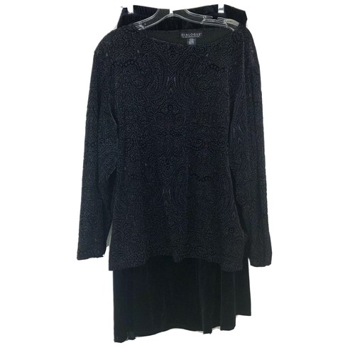 2X Skirt Suit Stretch Tunic Top And Stretch Velvet Black Burnout Skirt Dialogue - Picture 3 of 6