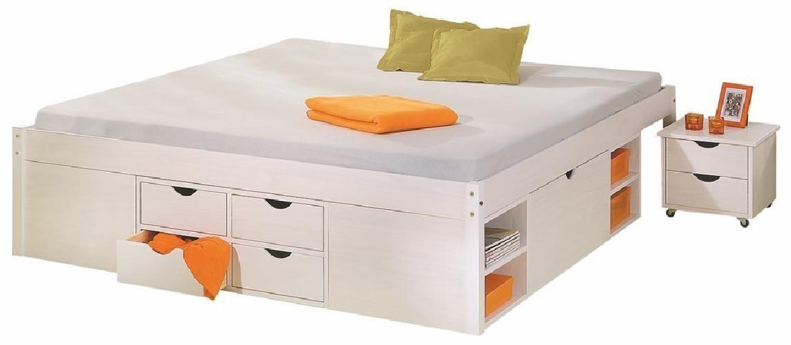LETTO TILL + VANI CONTENITORE + COMODINO CON RUOTE 166x209x47,5H PINO MASSELLO B