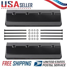 Black Tall Valve Covers Finned Fits Chevy 305 350 2pcs Set Gearzaar Centerbolt