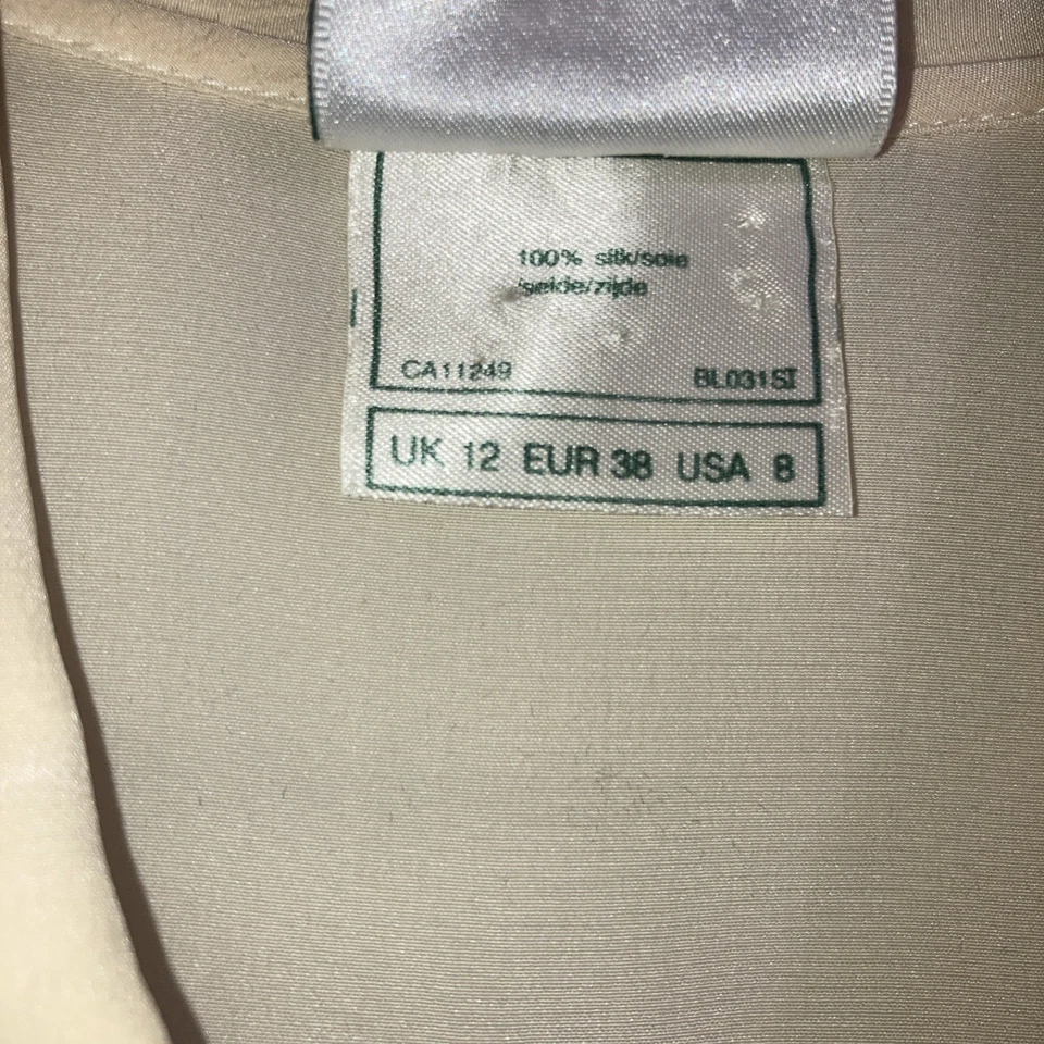 Laura Ashley 复古 100% 真丝米色长袖衬衫孔眼蕾丝细节 8 码 — 第 3/4 张图片