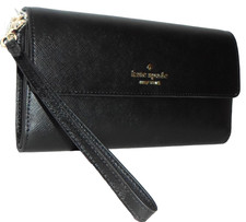 KATE SPADE Madison Black Saffiano Leather Flap Trifold Wallet Wristlet NWT