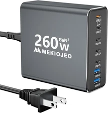 Aluminum Alloy 260W USB C Charger Gan Fast USB C Charging Station 7 Ports 65W La