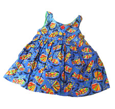 Vintage Bright Creek Dress Girls Size 2T Fish AOP Print 90s Dress Made In USA