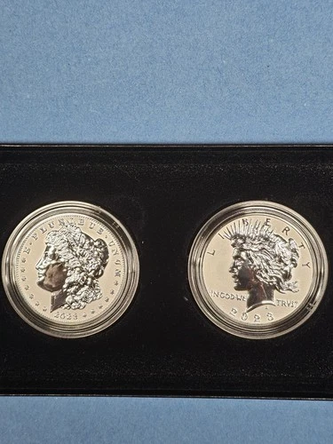 2023 S MORGAN AND PEACE REVERSE PROOF SILVER DOLLAR 2-COIN SET GEM+ OGP/COA