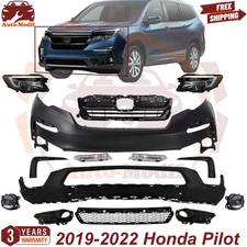 Front Bumper Cover Fascia Primed & Grille Assembly Kit For 2019-2022 Honda Pilot