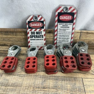 Master Lock Safety Lockout Hasps Lot w Danger Do Not Operate Tags LOTO