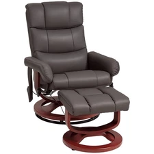 Recliner Chair with Ottoman, Swivel Wood Base, Remote and Side Pocket, Grey