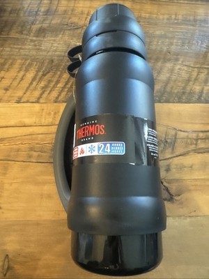 THERMOS 35 Oz Add-A-Cup Insulated Bottle Black Hot 12 Hrs Cold 24 Hrs NEW