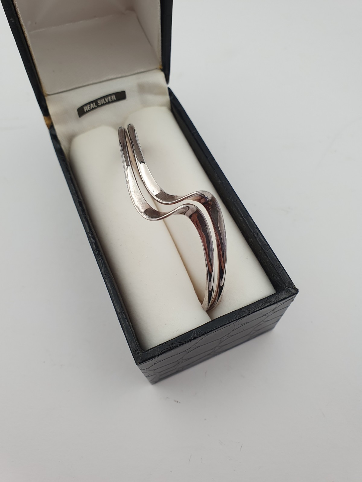 Sterling Silver Bangle Bracelet Wave Shape - Boxed