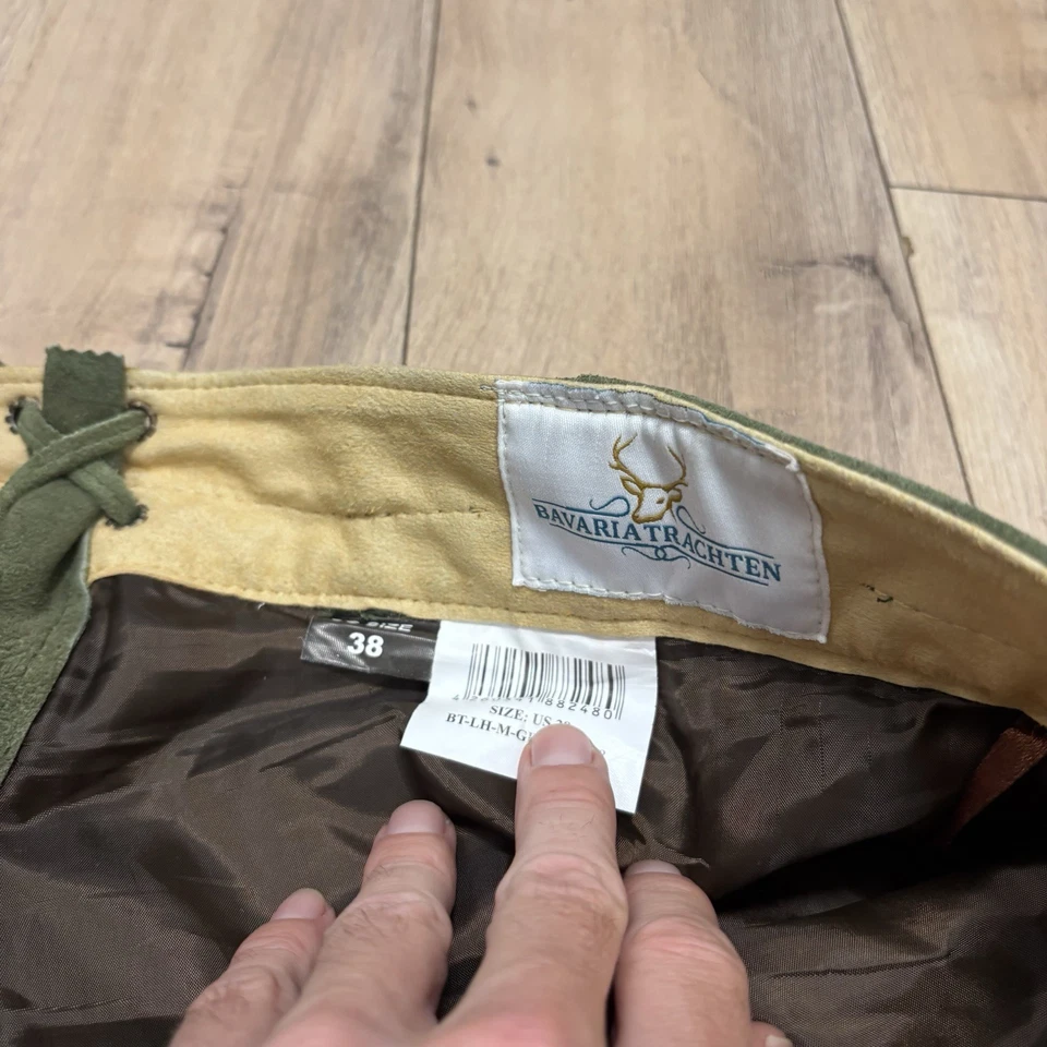 Bavaria Trachten Lederhosen Mens US Size 38 Dark Green Soft Lined Suede Leather - Image 3 of 4