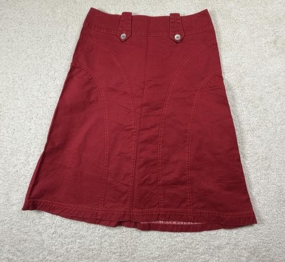 Oilily Skirt Womens 34 US 2 Red Cotton A Line Midi Button Zip Casual Fall