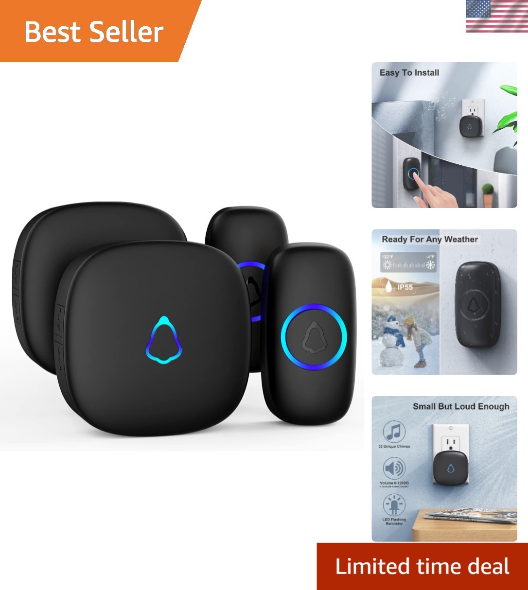 Wireless Doorbell System with Customizable Ringtones & Hassle-Free Setup