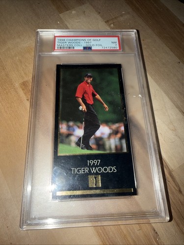 Tiger Woods 1997 Champions of Golf Grand Slam Masters Coll GOLD FOIL RC ~ PSA 7