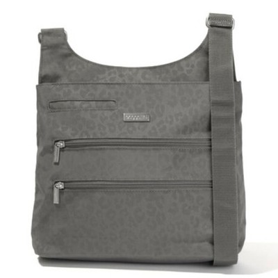 Baggallini Gray Cheetah Emboss Nylon Easy Clean Bucket Bag Adjustable Crossbody