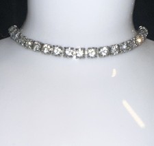 Vintage Silver Tone Choker with White Stones Necklace 15