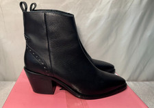 Moda In Pelle Leather Ankle Boots UK 7 / EU 40 Michelle Black Western Cowboy Zip