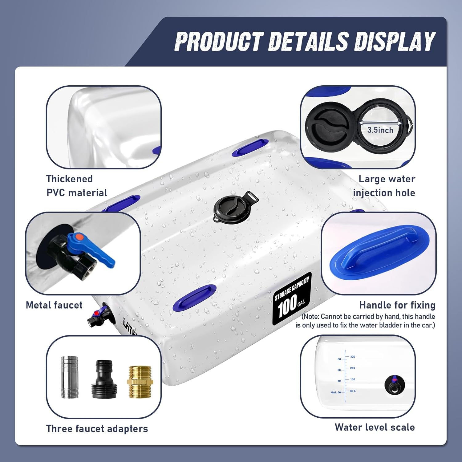 Water Storage Bladder, 25/50/100 Gallon Portable Water Tank, Collapsible Water S