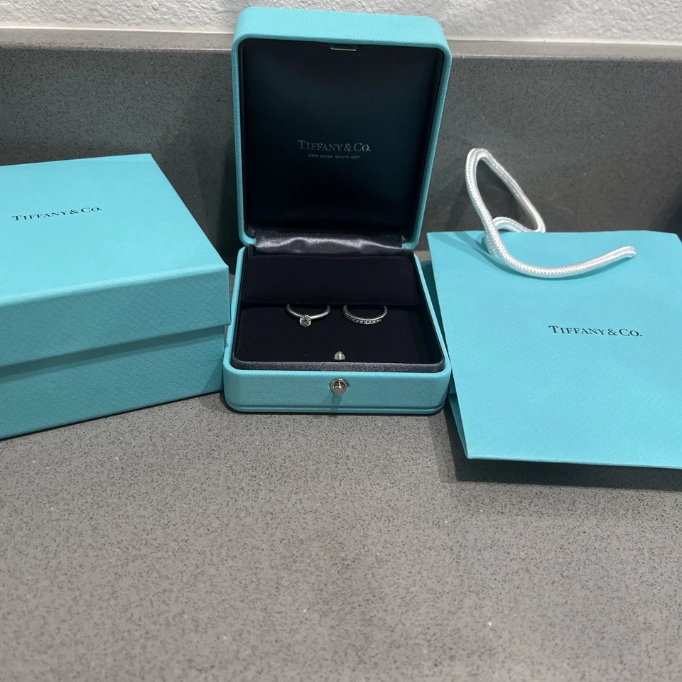 TIFFANY & CO Conjunto de Canal Parcial Banda de Diamantes EN PLATINO Talla 6 ✨ Foto 2 de 4