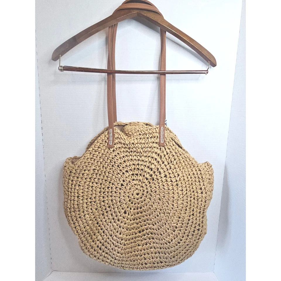 Bolso de Mano American Eagle Outfitters Paja Redondo Bolso de Playa Borla Azul Foto 3 de 4