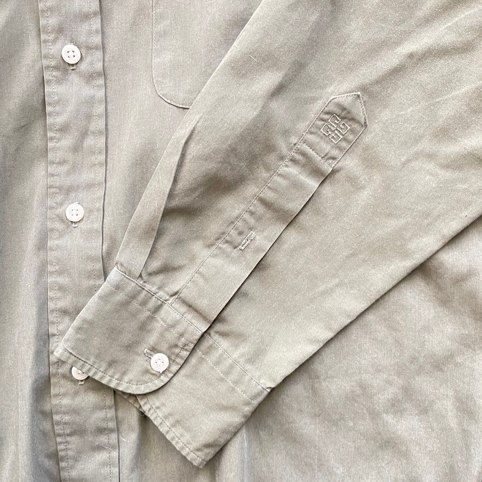 Vintage Monsieur by Givenchy Mens  Long Sleeve Button Dress Shirt, Olive Green thumbnail 3