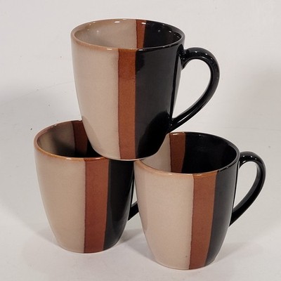 Sango Tempo Black Coffee Mugs 5170 Lot Of 3 Earthenware Stoneware