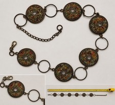 Vintage 70s 80s Boho Stone Chip Medallion Link Belt Adjustable Brass Tone